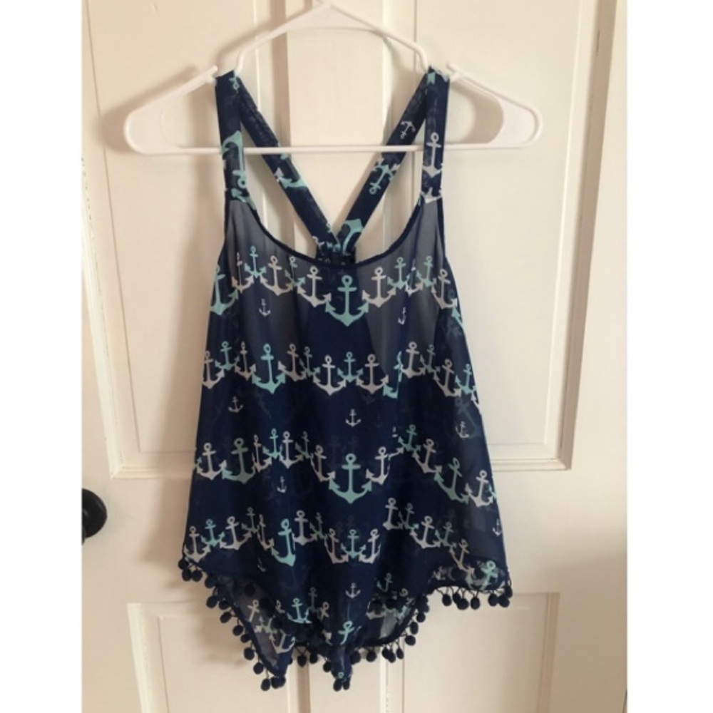 Sheer Navy Blue Anchor Tank Top